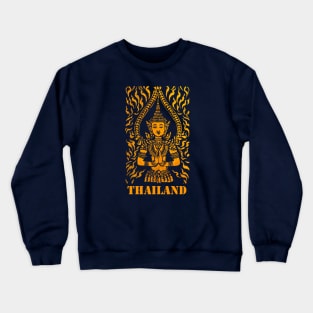 Ancient textured Thai classic gold textured angel mural from a very old Thai Buddhist temple with the word 'Thailand' underneath the image. Crewneck Sweatshirt